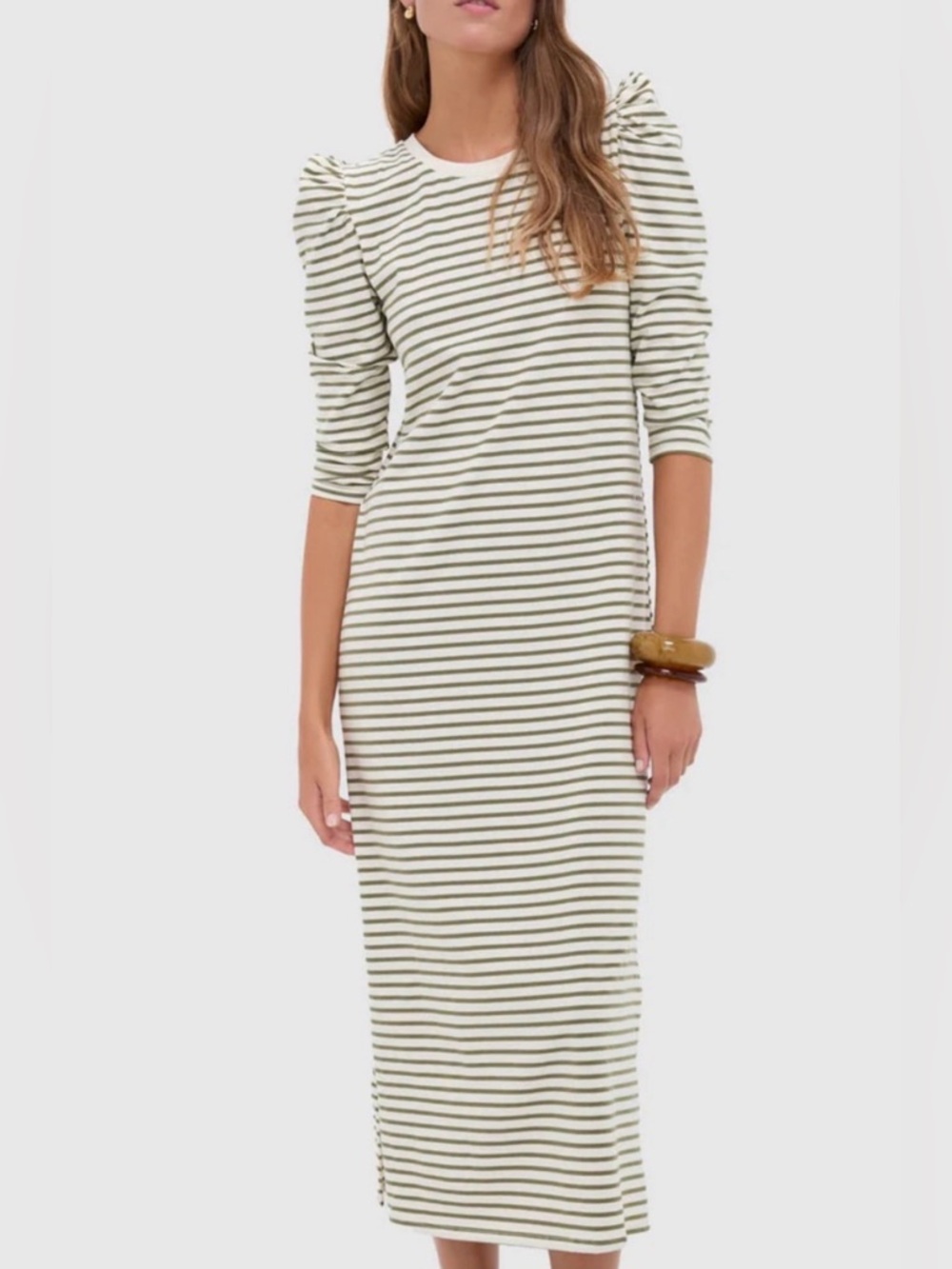 Tuckernuck Pomander Place Olive Stripe Vesty Maxi Dress Cream Olive Green XL